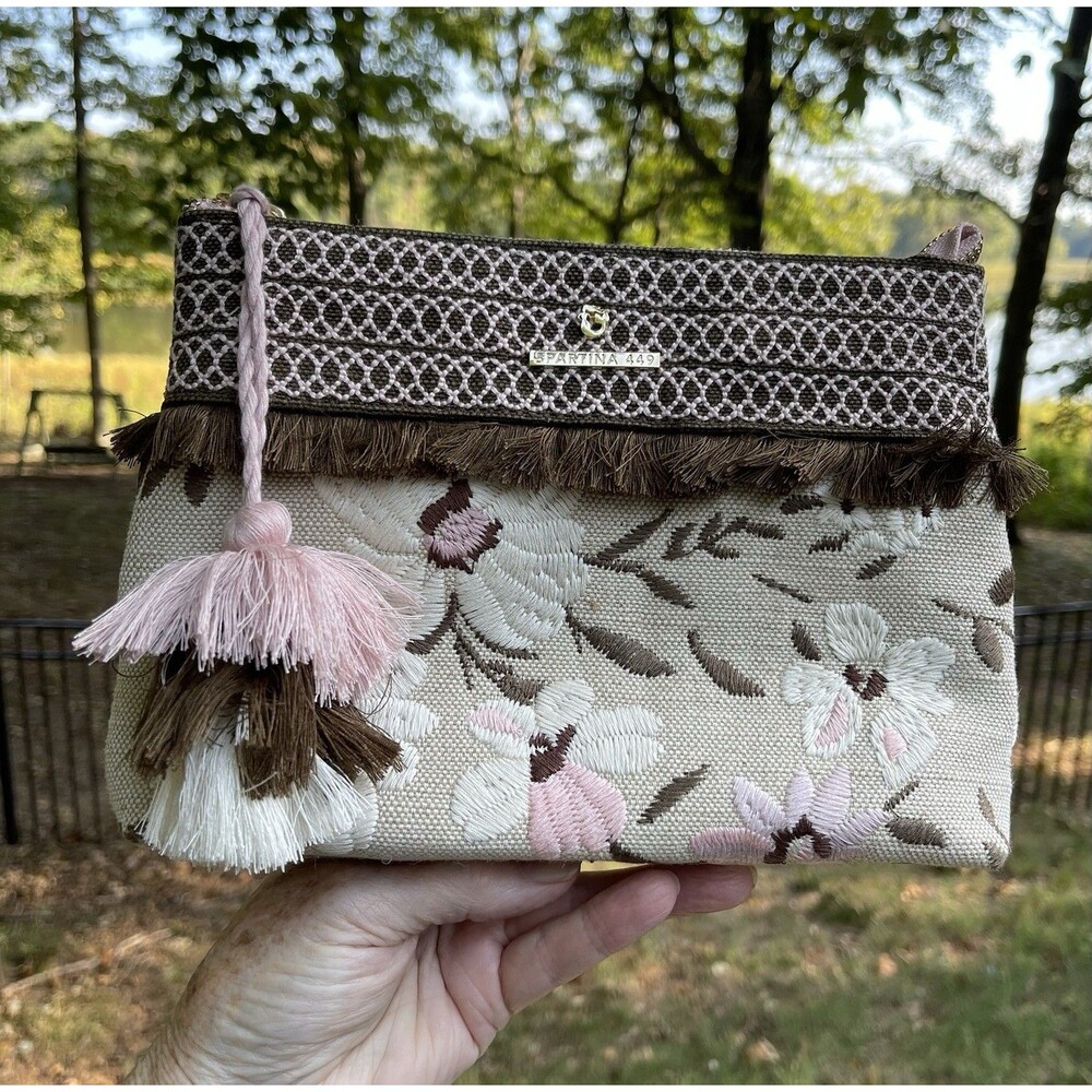Spartina 449 Parade Embroidered Floral Maci Clutch Purse Boho NO Wristlet Strap